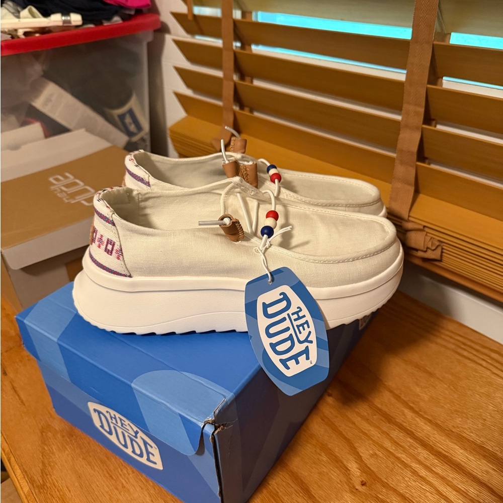 Hey Dude Women's Cream Platform Shoes with Colorful Accents